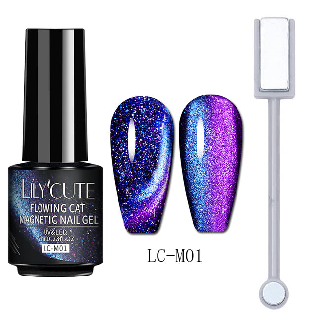 LILYCUTE 7ML 9D Cat Magnetic Gel Polish Set Semi Permanent Soak Off UV LED Glitter Nails Magnet Stick Black Gel Needed