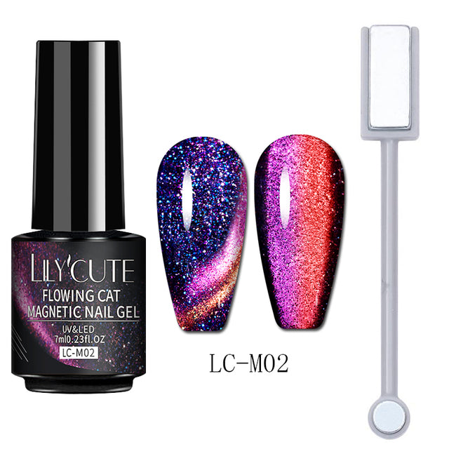 LILYCUTE 7ML 9D Cat Magnetic Gel Polish Set Semi Permanent Soak Off UV LED Glitter Nails Magnet Stick Black Gel Needed