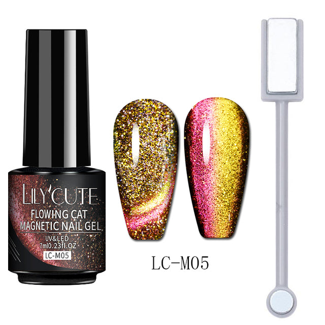 LILYCUTE 7ML 9D Cat Magnetic Gel Polish Set Semi Permanent Soak Off UV LED Glitter Nails Magnet Stick Black Gel Needed