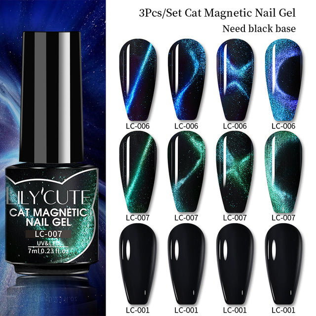 LILYCUTE 7ML 9D Cat Magnetic Gel Polish Set Semi Permanent Soak Off UV LED Glitter Nails Magnet Stick Black Gel Needed