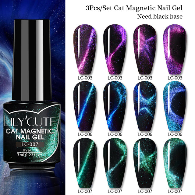 LILYCUTE 7ML 9D Cat Magnetic Gel Polish Set Semi Permanent Soak Off UV LED Glitter Nails Magnet Stick Black Gel Needed