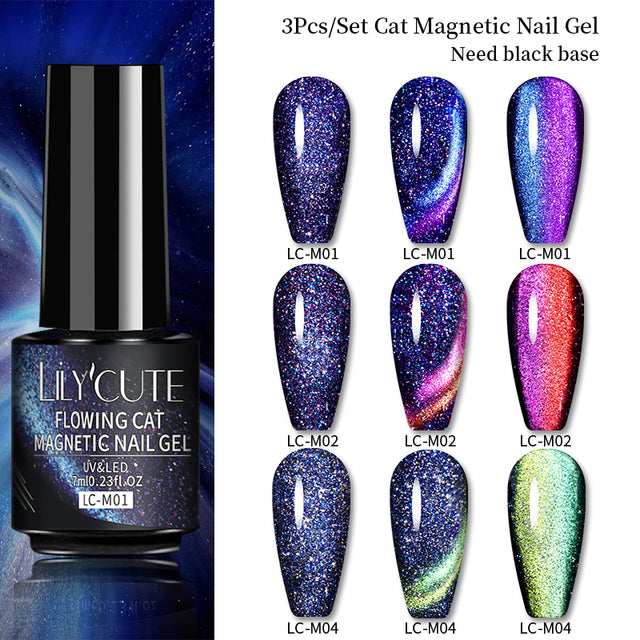 LILYCUTE 7ML 9D Cat Magnetic Gel Polish Set Semi Permanent Soak Off UV LED Glitter Nails Magnet Stick Black Gel Needed