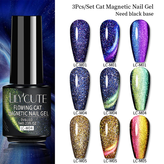 LILYCUTE 7ML 9D Cat Magnetic Gel Polish Set Semi Permanent Soak Off UV LED Glitter Nails Magnet Stick Black Gel Needed