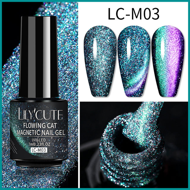 LILYCUTE 7ML 9D Cat Magnetic Gel Polish Set Semi Permanent Soak Off UV LED Glitter Nails Magnet Stick Black Gel Needed