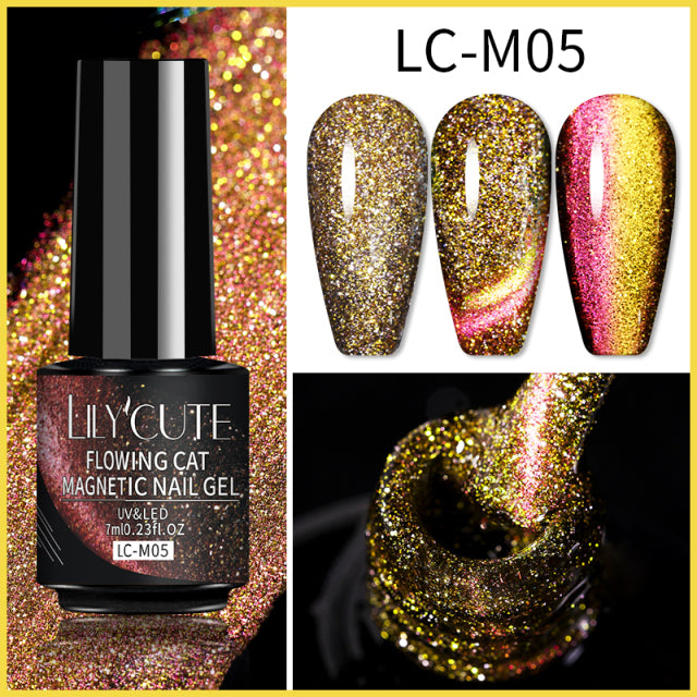 LILYCUTE 7ML 9D Cat Magnetic Gel Polish Set Semi Permanent Soak Off UV LED Glitter Nails Magnet Stick Black Gel Needed