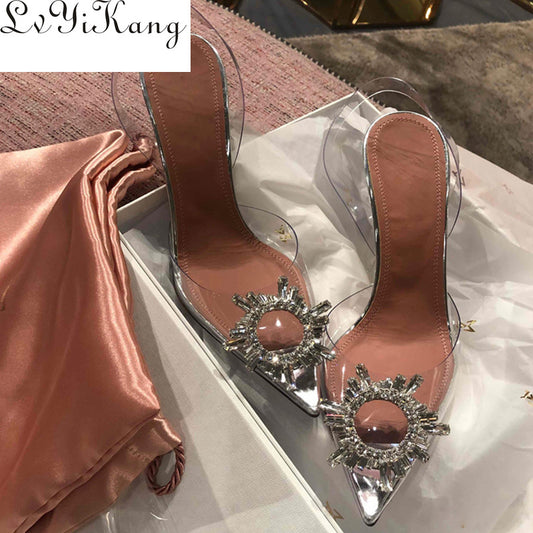 Transparent PVC Sandals Women Pointed Clear Crystal Cup High Heel Stilettos Sexy Pumps Summer Shoes Peep Toe Women Pumps Size 43