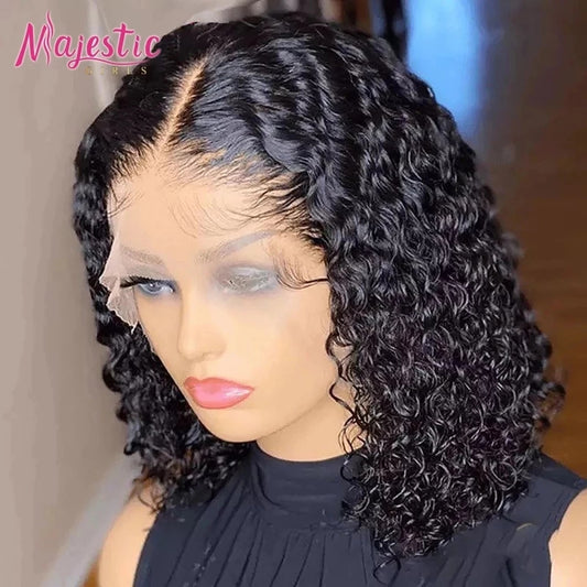 Short Curly Bob Wig 13x4 Lace Front Human Hair Wigs Deep Wave Wig For Women PrePlucked Hairline Wig Lace Closure Wig 180 Density