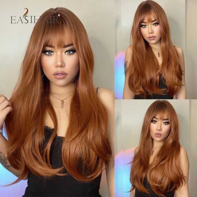 EASIHAIR Ombre Brown Light Blonde Platinum Long Wavy Middle Part Hair Wig Cosplay Natural Heat Resistant Synthetic Wig for Women