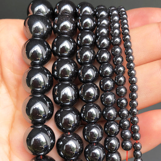 Natural Black Hematite Stone Round Loose Spacer Beads For DIY Jewelry Making Bracelet Earring Accessories 15&#39;&#39; 2 3 4 6 8 10 12mm