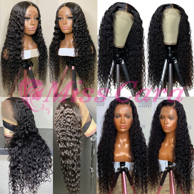 30 Inch Brazilian Deep Wave Lace Front Wig Transparent Deep Curly Human Hair Lace Wigs 180% Water Wave HD 5X5 Lace Closure Wig