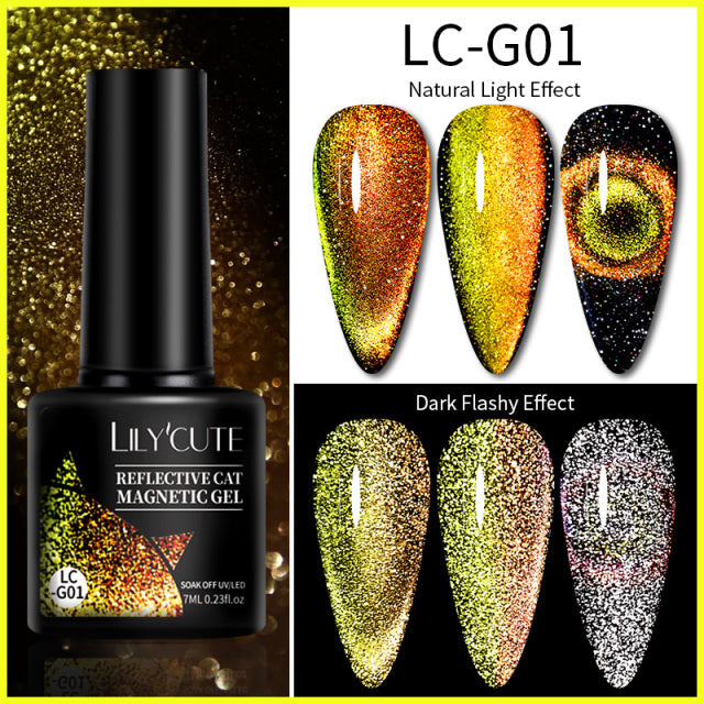 LILYCUTE 7ML 9D Cat Magnetic Gel Polish Set Semi Permanent Soak Off UV LED Glitter Nails Magnet Stick Black Gel Needed