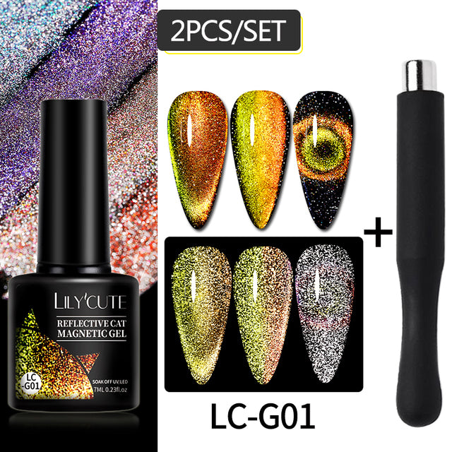 LILYCUTE 7ML 9D Cat Magnetic Gel Polish Set Semi Permanent Soak Off UV LED Glitter Nails Magnet Stick Black Gel Needed