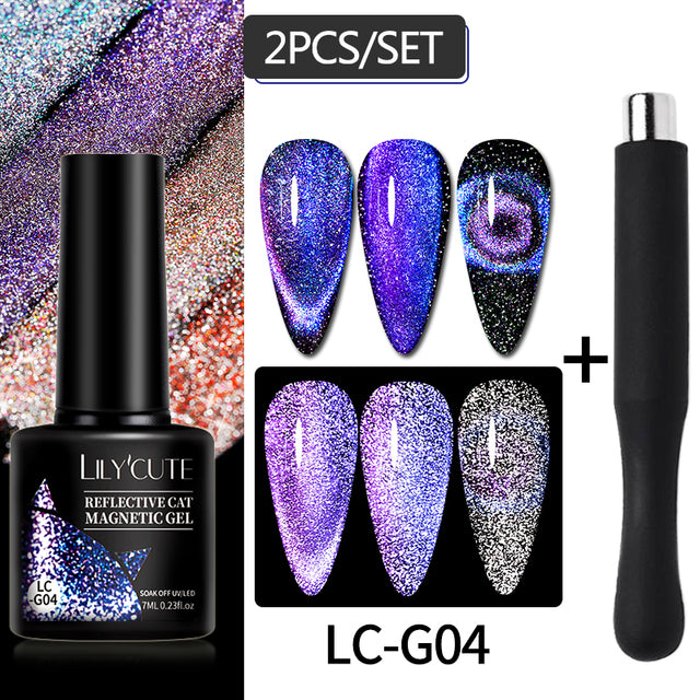 LILYCUTE 7ML 9D Cat Magnetic Gel Polish Set Semi Permanent Soak Off UV LED Glitter Nails Magnet Stick Black Gel Needed