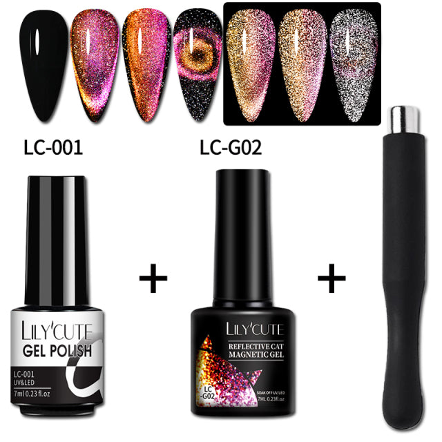 LILYCUTE 7ML 9D Cat Magnetic Gel Polish Set Semi Permanent Soak Off UV LED Glitter Nails Magnet Stick Black Gel Needed