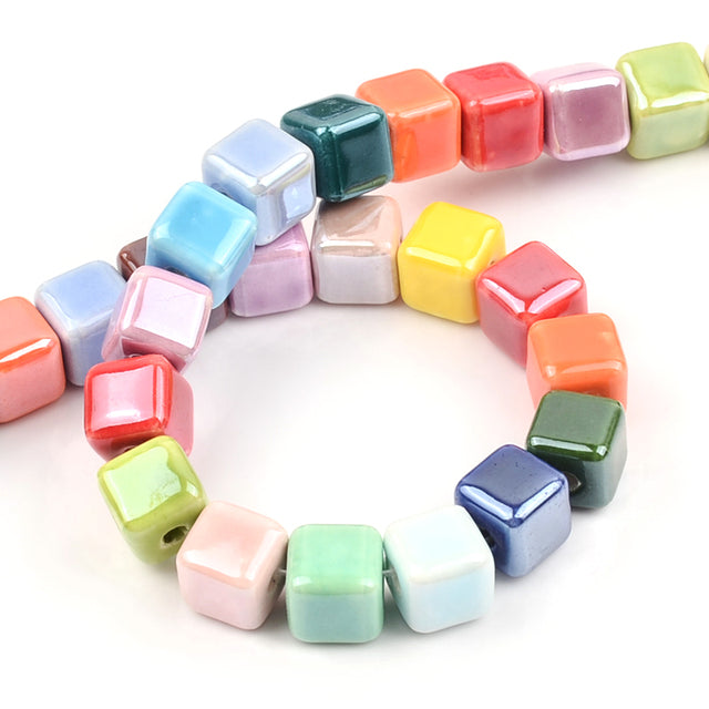 Fashion Colors 8mm/10mm Square Beads Cube Ceramic Beads DIY 2.5mm Hole Beads Handmade Porcelain Beads For Jewelry Making