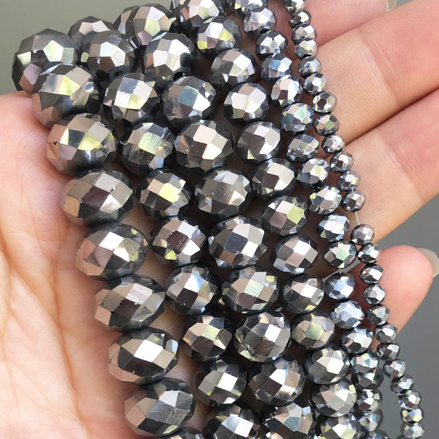 Faceted Black Glass Crystal Rondelle Beads Loose Spacer Beads For Jewelry Making DIY Bracelet Necklace Strands 4/6/8/10/12/14mm