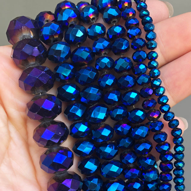 Faceted Black Glass Crystal Rondelle Beads Loose Spacer Beads For Jewelry Making DIY Bracelet Necklace Strands 4/6/8/10/12/14mm