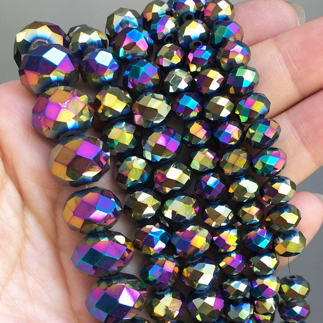 Faceted Black Glass Crystal Rondelle Beads Loose Spacer Beads For Jewelry Making DIY Bracelet Necklace Strands 4/6/8/10/12/14mm