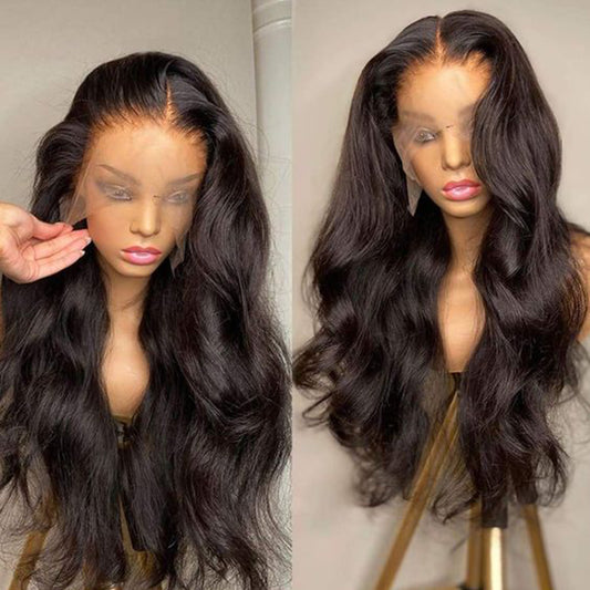 HD Transparent Body Wave Lace Frontal Human Hair Wig For Black Women 200% density Pre-plucked Glueless 13x6 Lace Frontal Wig