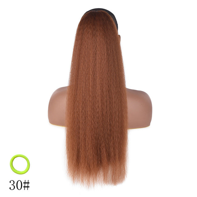 AliLeader Synthetic Long Afro Puff Ponytail Hair Kinky Natural Hair Kinky Straight Drawstring Ponytails With Clip Elastic Band