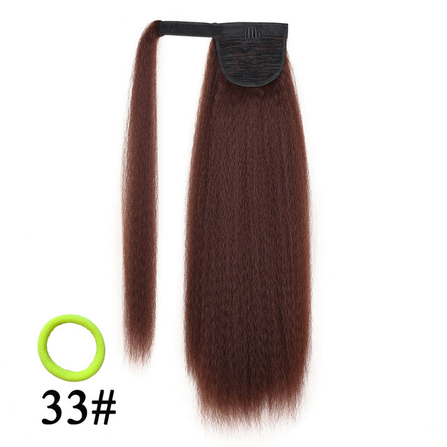 AliLeader Synthetic Long Afro Puff Ponytail Hair Kinky Natural Hair Kinky Straight Drawstring Ponytails With Clip Elastic Band