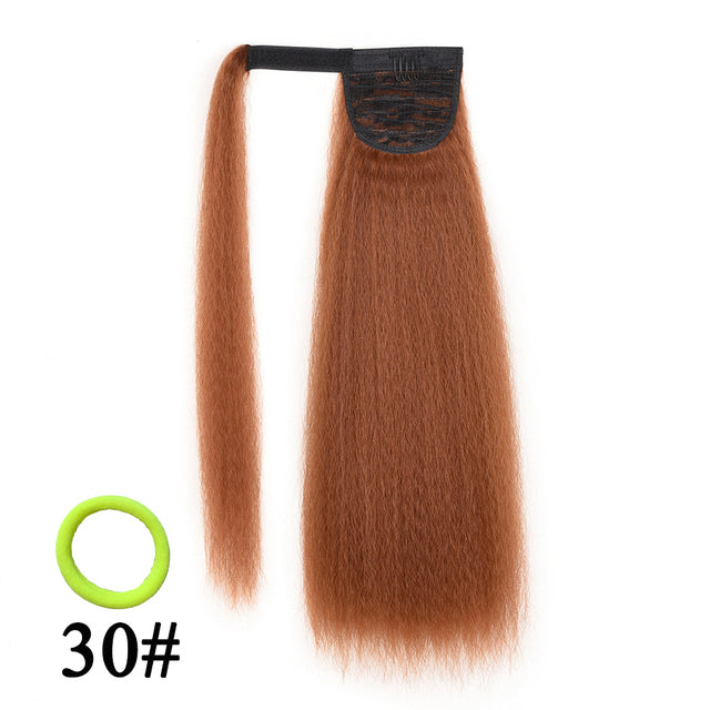 AliLeader Synthetic Long Afro Puff Ponytail Hair Kinky Natural Hair Kinky Straight Drawstring Ponytails With Clip Elastic Band