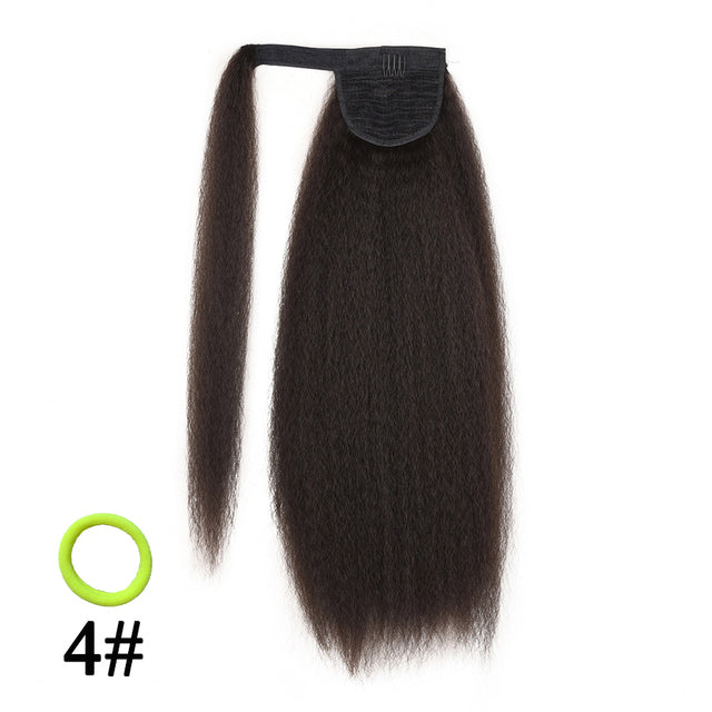 AliLeader Synthetic Long Afro Puff Ponytail Hair Kinky Natural Hair Kinky Straight Drawstring Ponytails With Clip Elastic Band