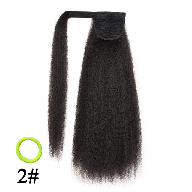 AliLeader Synthetic Long Afro Puff Ponytail Hair Kinky Natural Hair Kinky Straight Drawstring Ponytails With Clip Elastic Band