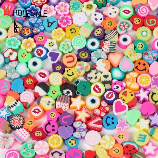 20-110pcs/Lot Polymer Clay Beads Smiley Animal Sunflower Heart Shape Christmas For Jewelry Making DIY Handmade Accessories