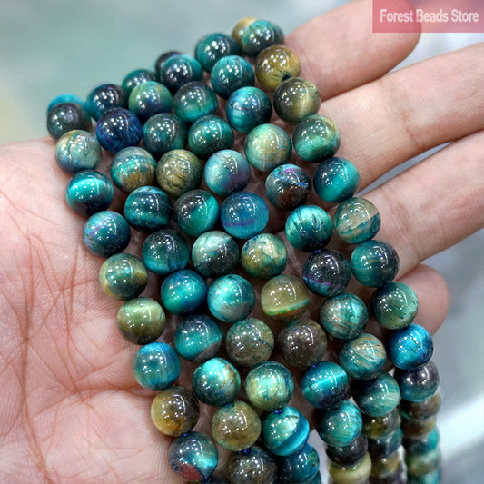 Natural Multicolor Blue Tiger Eye Stone Diy Charm Bracelet Earrings Loose Round Beads for Jewelry Making 15&quot; Strand 6/8/10MM