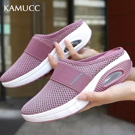 2022 Women Sandals Fashion Wedges Platform Shoes Female Slides Slippers Breathable Mesh Lightweight Ladies Footwear