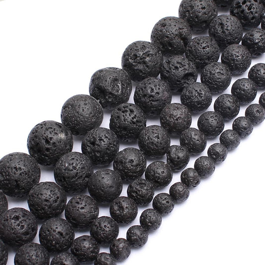 Wholesale 4-14mm Natural Black Volcanic Lava Stone Round Beads 15&quot; Pick Size For Jewelry Making diy Bracelet