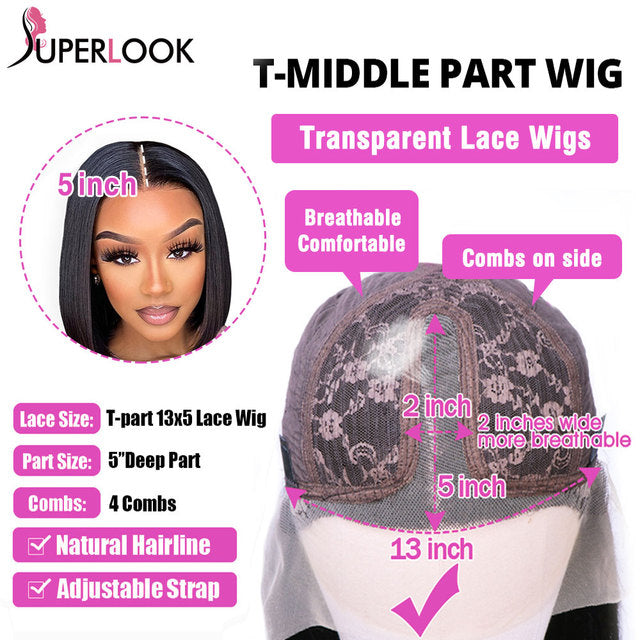 Blunt Cut Short Bob Wig Straight Lace Front Human Hair Wigs For Women Pre Plucked Natural 13x4 13x6 T Part Lace Frontal Wigs