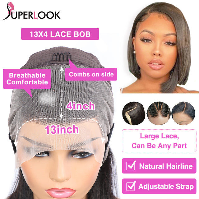 Blunt Cut Short Bob Wig Straight Lace Front Human Hair Wigs For Women Pre Plucked Natural 13x4 13x6 T Part Lace Frontal Wigs