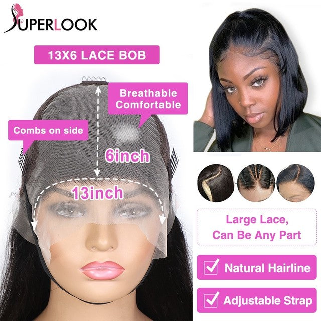 Blunt Cut Short Bob Wig Straight Lace Front Human Hair Wigs For Women Pre Plucked Natural 13x4 13x6 T Part Lace Frontal Wigs