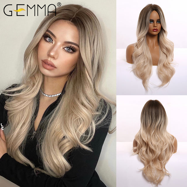 GEMMA Red Brown Copper Ginger Long Straight Synthetic Wigs for Women Natural Wave Wigs with Bangs Heat Resistant Cosplay Hair