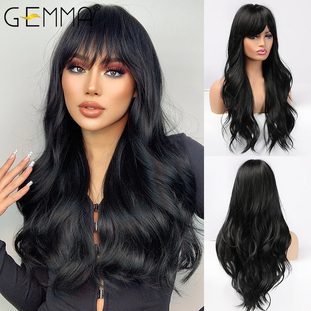 GEMMA Red Brown Copper Ginger Long Straight Synthetic Wigs for Women Natural Wave Wigs with Bangs Heat Resistant Cosplay Hair