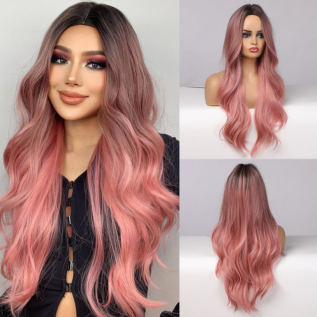 GEMMA Red Brown Copper Ginger Long Straight Synthetic Wigs for Women Natural Wave Wigs with Bangs Heat Resistant Cosplay Hair