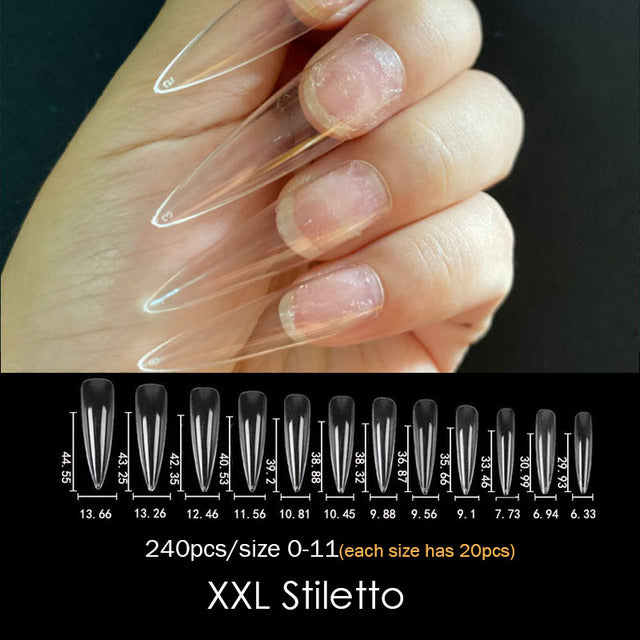 Gel Nails Extension System Full Cover Sculpted Clear Stiletto Coffin False Nail Tips 240pcs/bag