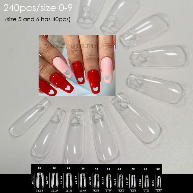 Gel Nails Extension System Full Cover Sculpted Clear Stiletto Coffin False Nail Tips 240pcs/bag