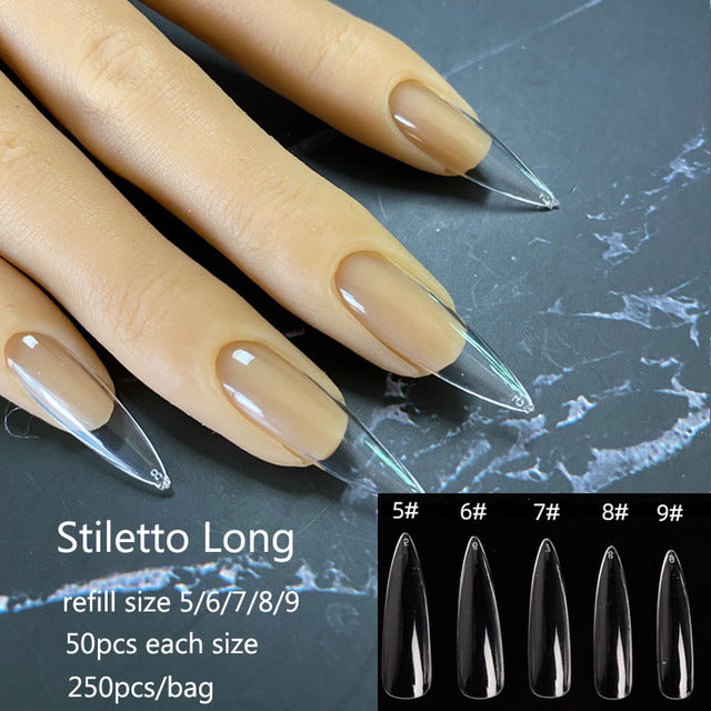 Gel Nails Extension System Full Cover Sculpted Clear Stiletto Coffin False Nail Tips 240pcs/bag