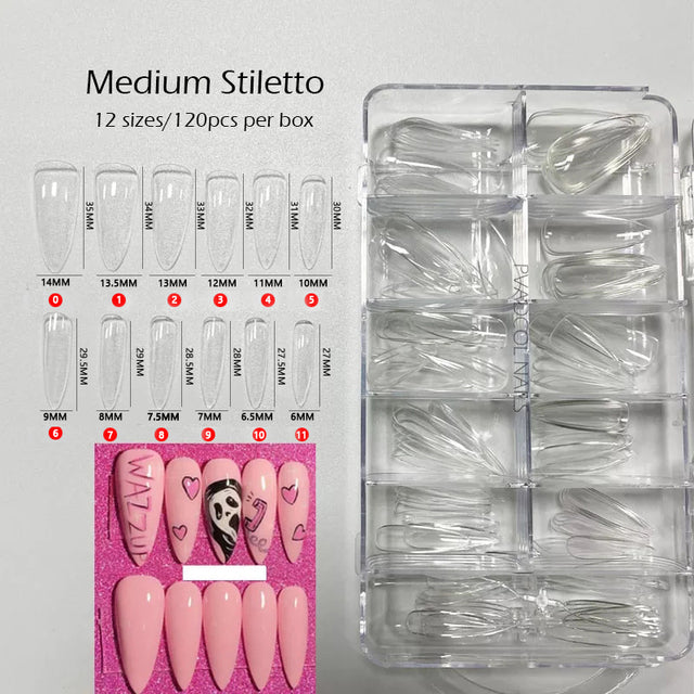 Gel Nails Extension System Full Cover Sculpted Clear Stiletto Coffin False Nail Tips 240pcs/bag