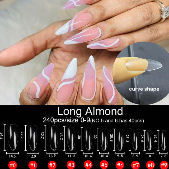 Gel Nails Extension System Full Cover Sculpted Clear Stiletto Coffin False Nail Tips 240pcs/bag