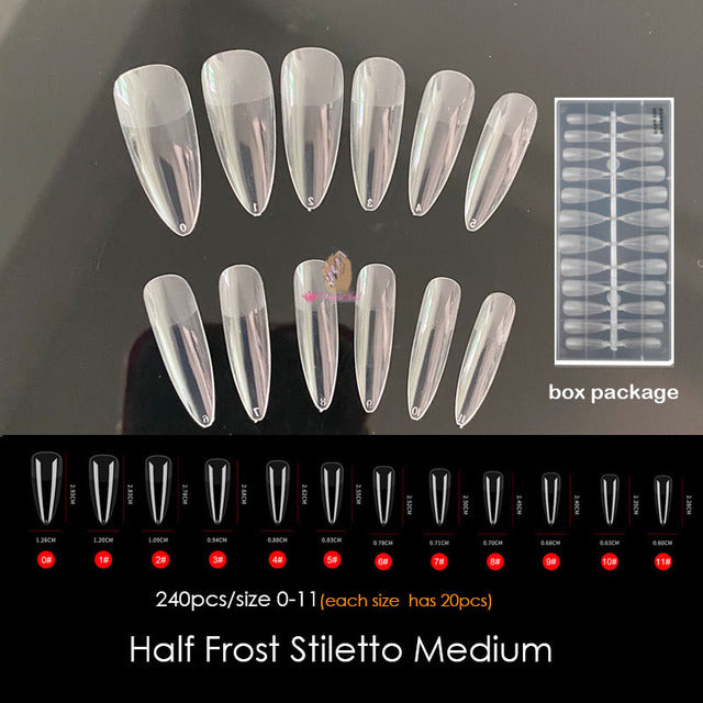 Gel Nails Extension System Full Cover Sculpted Clear Stiletto Coffin False Nail Tips 240pcs/bag