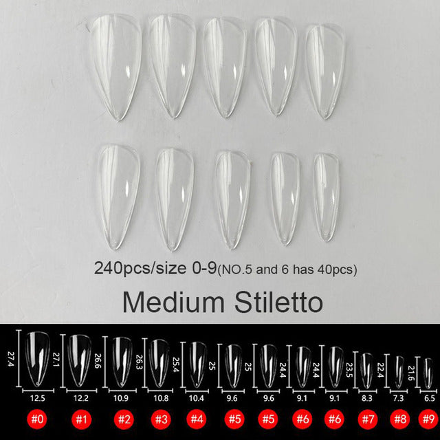 Gel Nails Extension System Full Cover Sculpted Clear Stiletto Coffin False Nail Tips 240pcs/bag