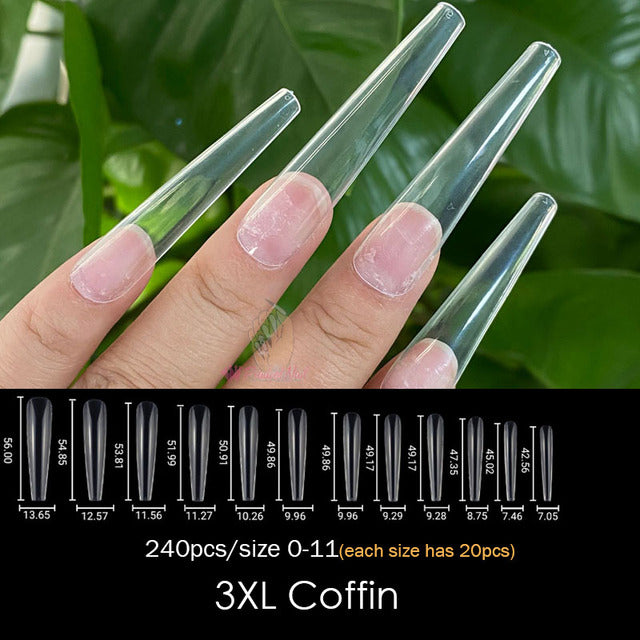 Gel Nails Extension System Full Cover Sculpted Clear Stiletto Coffin False Nail Tips 240pcs/bag