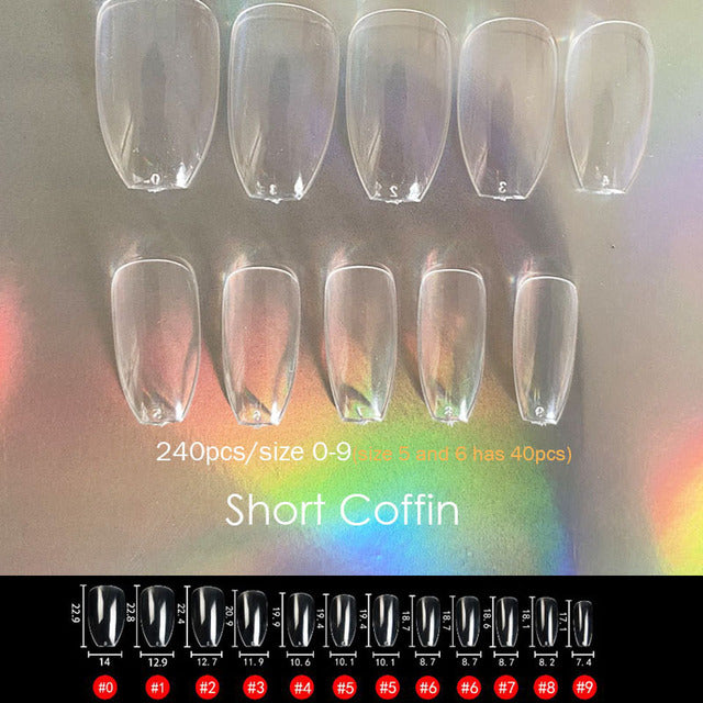 Gel Nails Extension System Full Cover Sculpted Clear Stiletto Coffin False Nail Tips 240pcs/bag