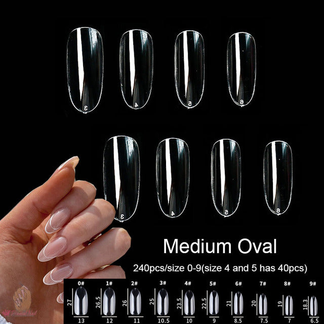 Gel Nails Extension System Full Cover Sculpted Clear Stiletto Coffin False Nail Tips 240pcs/bag