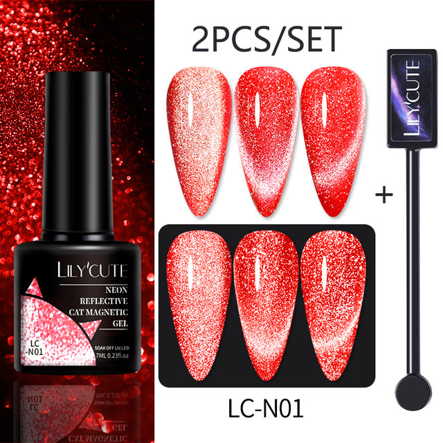 LILYCUTE 7ML 9D Cat Magnetic Gel Polish Set Semi Permanent Soak Off UV LED Glitter Nails Magnet Stick Black Gel Needed