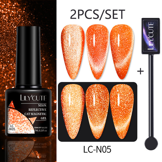 LILYCUTE 7ML 9D Cat Magnetic Gel Polish Set Semi Permanent Soak Off UV LED Glitter Nails Magnet Stick Black Gel Needed